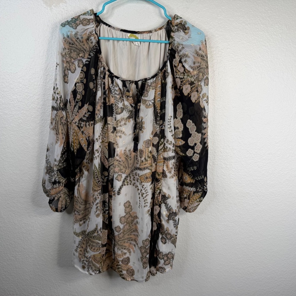 Fig and Flower Top Women's Tunic 3/4 Sleeves Multicolor Size 3X Floral Boho